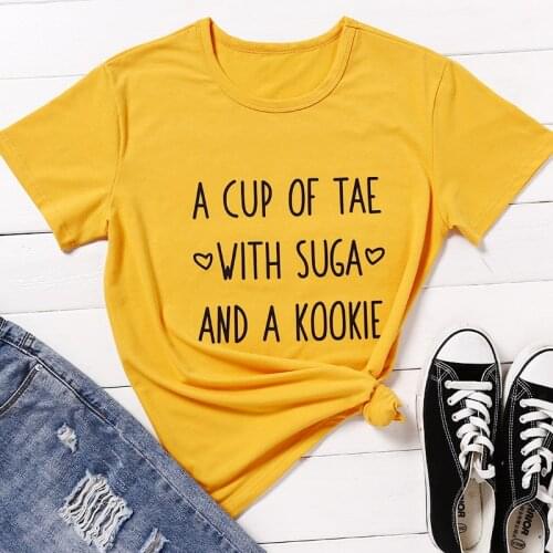 2020 Woman Casual A Cup of Tea Camisetas Verano Mujer T Shirt Graphic Top Tae Suga Kookie T-Shirt Women T Shirt