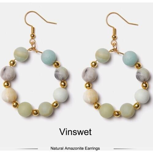 Natural stone beads Big Circle Drop Earrings for women agates amazonite stone Dangle Bohemi earring Reiki jewelry wholesale