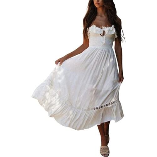 Women Summer Strapless Ruffle Midi Dress Sexy Wedding Hollow Out Backless Dresses Elegant High Waist Chest Wrapping Vestidos