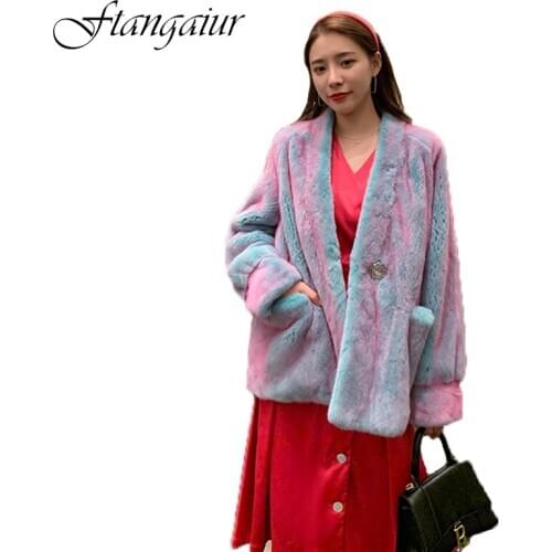 Ftangaiur 2020 Winter Imported Velvet Mink Fur Coat V-Neck Light Color Mink Coat Womens Short Slim Natural Real Mink Fur Coats