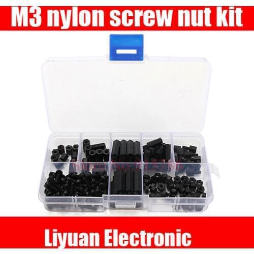 1set M3 nylon screw nut kit / 180PCS black nylon spacers combination package