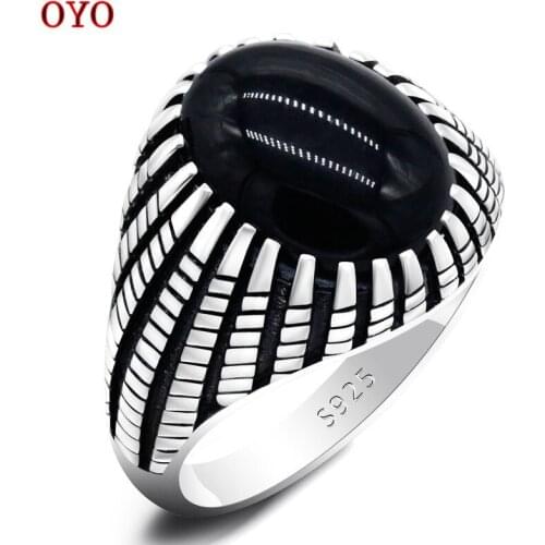 100% 925 sterling silver natural agate mens ring European and American vintage mens ring