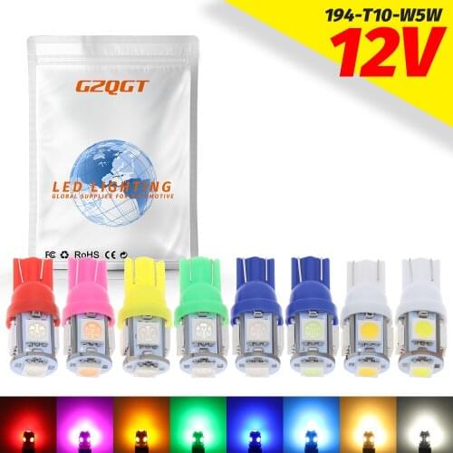 100Pcs Car LED T10 W5W 5050 5SMD Interior Lighting Day Light 168 194 192 DC 12V License Plate Bulbs Clearance Lights Dome Light