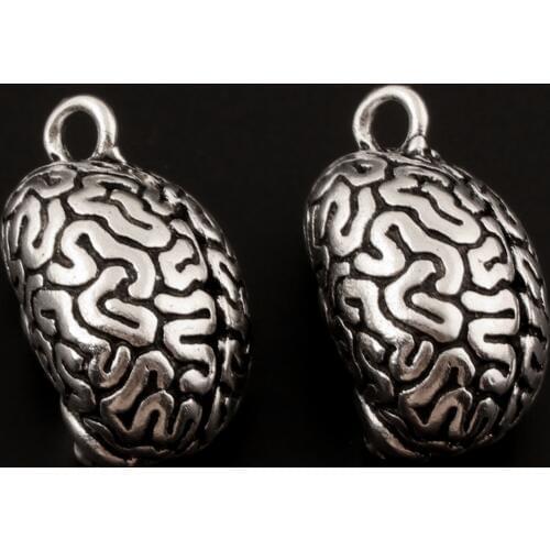 2Pcs Silver Color 3D Brain Shape Charms Punk Organ Pendant Findings DIY Crafts Jewelry Necklaces Making 36X21mm A731
