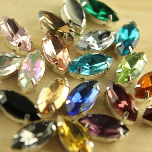 24pcs glass 6x12mm navette glass crystal rhinestone Handmade sew on claw beads Silver bottom sewing use dress