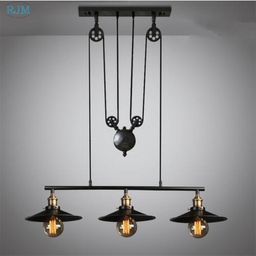 American Countryside Pulley Loft Iron Pendant Lights Flexible Adjustable Metal Pendant Lamp for Dining Room Bar Cafe Restaurant