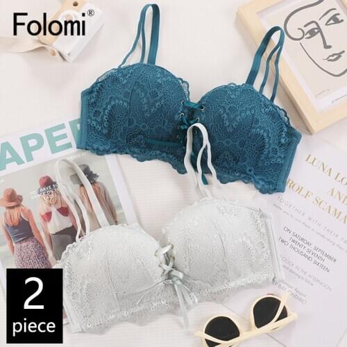 2 Pcs Ladies Sexy Lace Bralette Push Up Seamless Bras Wireless Women Soft Comfortable Bra