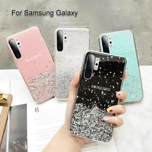 Soft Bling Glitter Moon Stars Case For Samsung Galaxy A21S A21 A01 A31 M31 J7 J5 Prime A91 A81 A71 A51 A2 Core S10E Case Cover