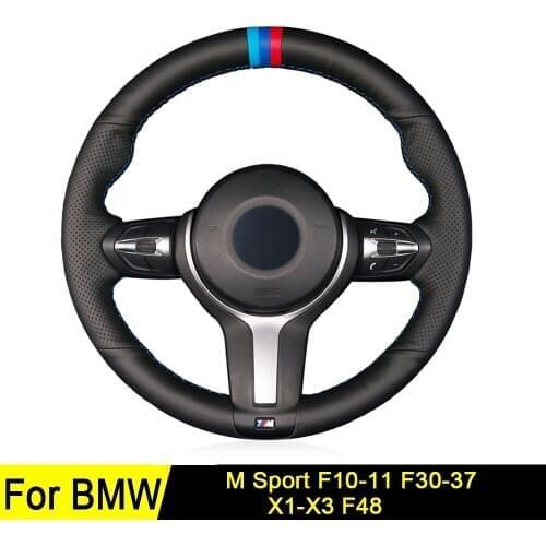 Car Steering Wheel Cover For BMW M Sport F30 F31 F34 F10 F11 F07 X1 X2 X3 F25 F32 F33 F36 F48 F39 Soft Genuine Leather