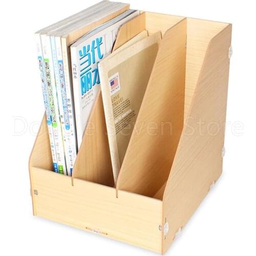 Wooden Vertical document magazine management storage box desktop office finishing 3 grid multi cell book rack shop display