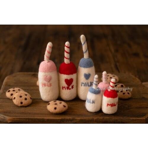 Milk and cookies Handmade felt milk bottle modeling accessories ornaments baby newborn photography props