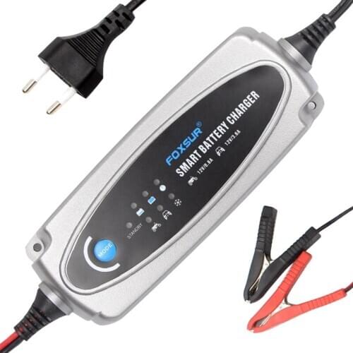 FOXSUR 12V 0.8A/3.6A Smart Battery Charger Current Lead Acid Battery Charger for Car Motorcycle EU Plug