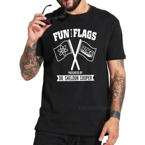 The Big Bang Theory T Shirt Fun With Flags Bazinga Logo Tshirt Sheldon Cooper EU Size 100% Cotton Comfortable Mens Tops