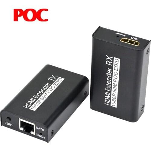 60M POC EDID HDMI-compatible Extender 1080p HD Transmitter Receiver Over Cat 5e/6 RJ45 Ethernet Cable laptop PC To TV Monitor