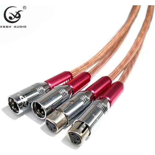 HiFi XLR Cable OCC Copper Audio Cable With 3 Pins Connector Red Metal Shell Brass Copper Rhodium Plated XLR Socket Plug