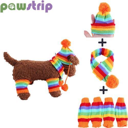 Pawstrip 3 Colors Knitted Dog Hat Scarf Set Soft Leg Warmer Puppy Clothing Winter Warm Dog Clothes For Small Dogs XS-L