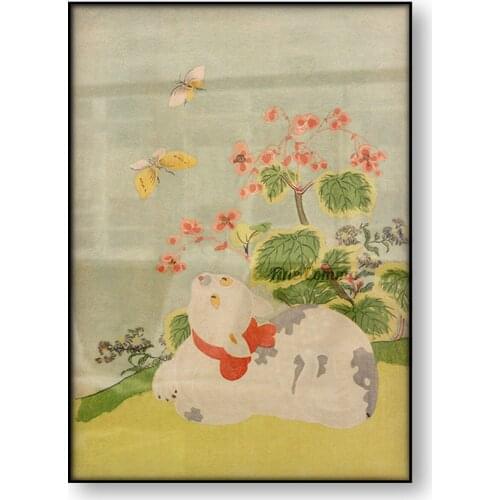 Cat Butterfly and Begonias Suzuki Harunobu Vintage Japanese Art Poster Asian Animal Wall Art Woodblock Canvas Print Home Decor