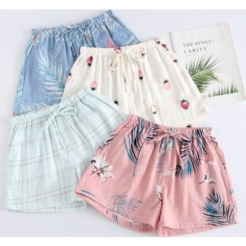 Summer Women Sleep Bottoms Short Pajama Pants Pure Cotton Gauze Soft Shorts Ladies Comfy Loose Casual Home Shorts Beach Pants