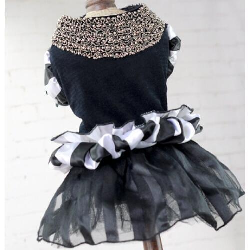 Fashion Pet Dog Dress Costume Cute For Small Dog Cloth black Skirt black Dress Vest Apparel with Sequid and Bead sewed by hand
