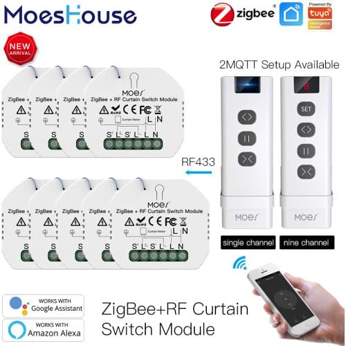 MoesHouse DIY ZigBee Smart RF433 Curtain Switch Module for Motorized Roller Blinds Motor 2MQTT Smart Life APP Alexa Google Home