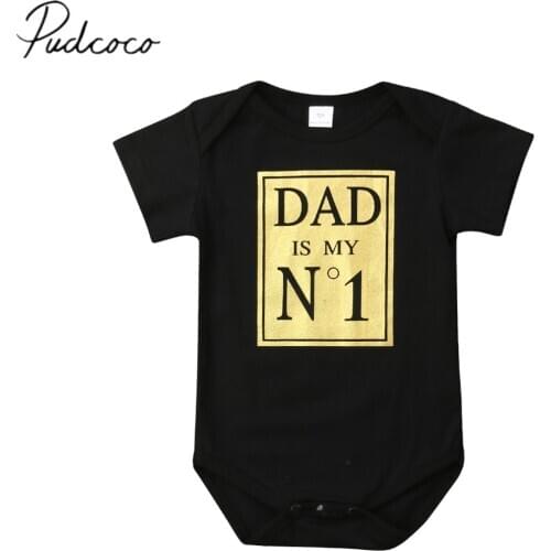 2019 Brand New Newborn Toddler Kids Baby Girls Boys Causal Bodysuits Letter Dad No.1 Print Short Sleeve Black Jumpsuits Clothes