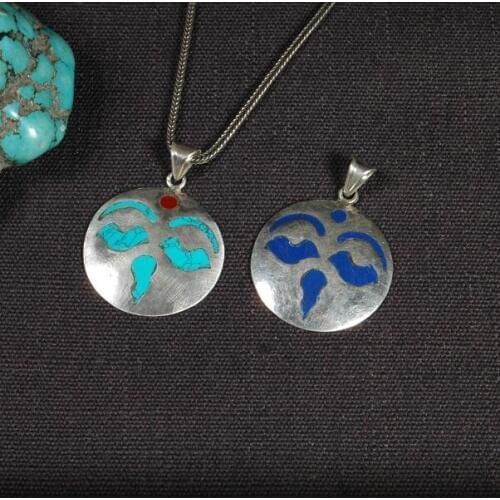 Handmade 925 Silver Nepalese Tibetan Buddha Eyes Pendant Necklace Sterling Silver Tibetan Buddhist Wisdom Eyes Pendant Necklace