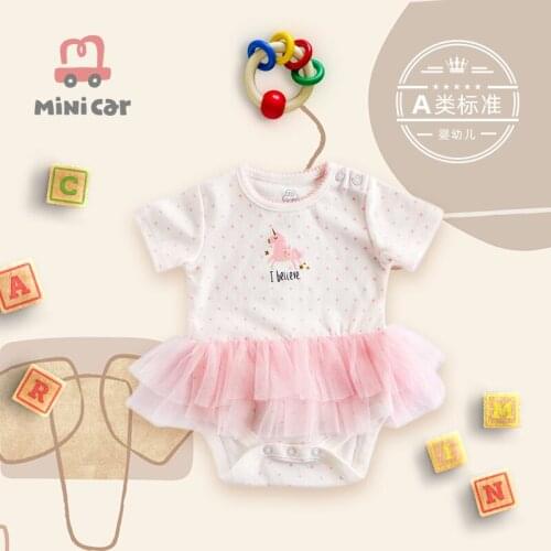 Newborn babys bag fart dress female baby summer pure cotton one piece dress short sleeve triangle hip suit open crotch