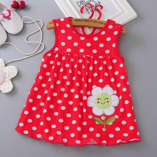 Toddler Girl Dresses Pure Cotton 0- 18M Baby Dot Flower Summer Vest Sleeveless A-Line Princess Clothes