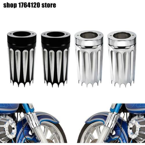 Motorcycle Fork Boot Slider Covers CNC Cut Black/Chrome For Harley Touring Road King Street Electra Glide FLHX FLSTF FLSTN 08-17