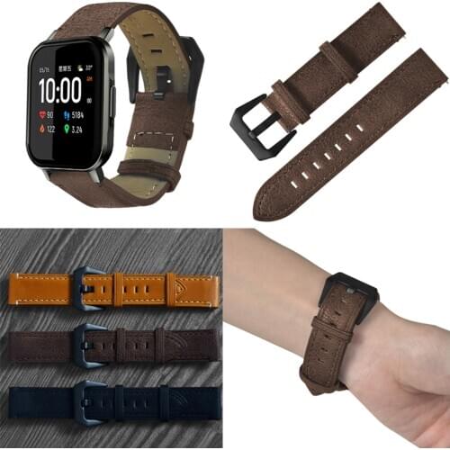 Strap For Xiaomi Haylou LS02 Watch 20MM Stainless Steel Plating Buckle Retro Texture Handmade Leather Strap For Amazfit Bip S