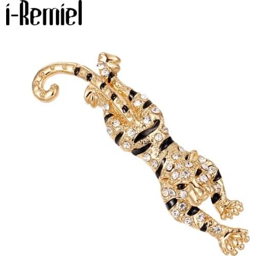 Retro Crystal Tiger Brooch Alloy Animal Rhinestone Lapel Pins Mens Suit Shirt Collar Pin Badge Clothing Jewelry Accessories