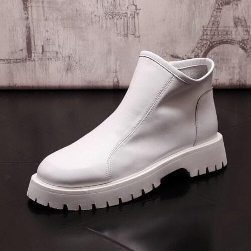Luxury Mens White Casual Shoes High Top Platform Trending Leisure Vogue Winter Hip Hop Flat Zapatos Male Boots Size 38-43 ERRFC