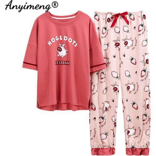 Pink Fashion Sleepwear Women Cotton Home Clothing M-3XL Young Girls Pajamas Multi Colors Pullover Pijamas Soft Leisure Pj Sets