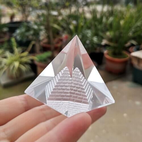 Crystal Hollow Egypt Pyramid Figurine Glass Paperweight Fengshui Ornaments Crafts Home Office Decoration Souvenir Gifts