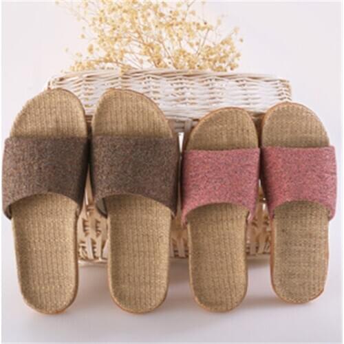 Summer Womens/Men Home Shoes Indoor Non-slip Bathroom Slippers Ladies/Male Comfortable Linen Slides Couple Beach Flip Flops Big