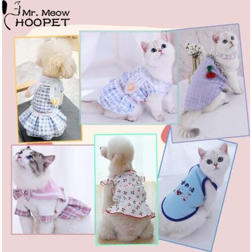 Hoopet Cute Summer Cat Clothes Cool Dog Girls Skirt Clothes Soft Bichon T Shirt Pet Clothes One-Piece Dress Pomeranian Apparel
