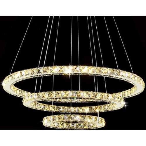 Modern LED Diamond Ring Chandeliers Chrome Mirror Finish Stainless Steel Room Hanging Lamp LED Chandelier Lustres