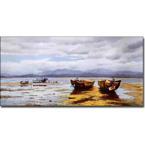 Mediterranean Seaside Scenery Picture Wall Art 100% Hand Drawn Unframed Home Wall Decoration Canvas Boat Ship Oil Painting