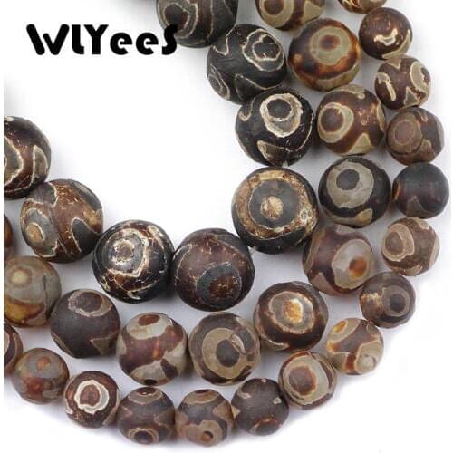 WLYeeS China Tibetan Matte Dzi Eyes Stone Natural carnelian Round 8 10 12mm Loose Beads for Jewelry Bracelet Necklace Making DIY