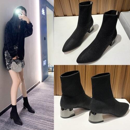 Womens shoes fashion simple elastic socks boots high heels socks boots tight womens pointed autumn and winter bare boots