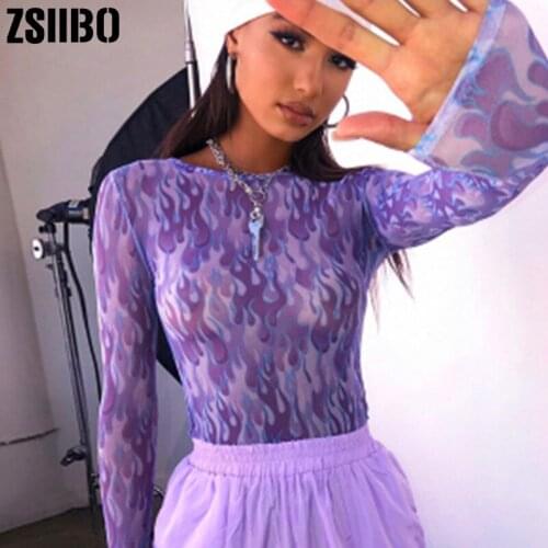 Women clothing vintage chemise punk camisas Print vegan jersey shirts clothes Top personality commute wild bottoming net yarn