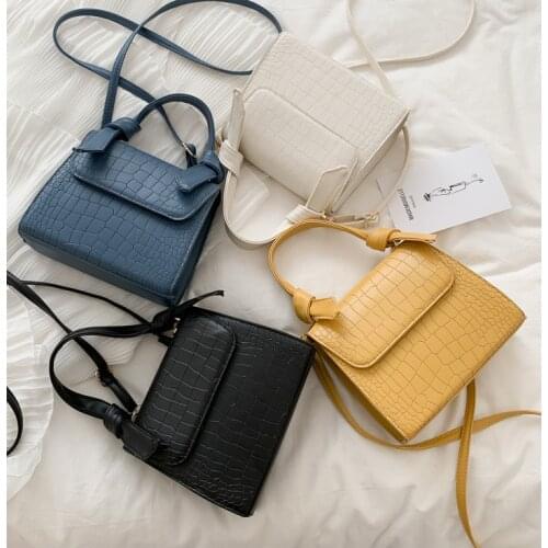 Ladies Solid Color Small Square Crossbody Bag Fashion PU Leather Stone Pattern Shoulder Bags Solid Color Handbags Satchels