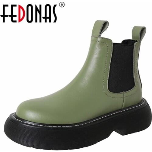 FEDONAS Basic Women Ankle Boots Fashion Concise Genuine Leather Platform Thick Heels Round Toe Casual Working Shoes Woman Autumn