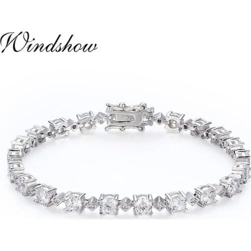 925 Sterling Silver Cluster Round CZ Stones Tennis Bracelets For Women Pulseras Pulseira Bride Bracelete Jewelry Girl Friend