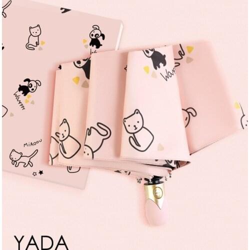 YADA New Cartoon Dog&Cat Automatic Umbrella Rain Sunny&Rainy Animal Umbrella For Women Men Windproof Folding Umbrellas YS200245