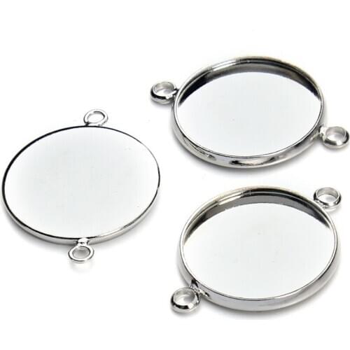 10pcs 10/12/14mm Necklace Pendants Base Jewelry Double Hole Connector Blank Base Tray Bezel Cabochon DIY Neckalce Bracelet