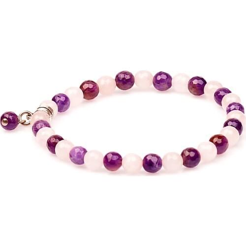 Stone Boxes Amethyst-Pink Quartz Stone Bracelet (6 Mm)