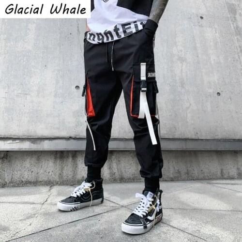 GlacialWhale Mens Cargo Pants Men Fashion 2021 Side Pockets Joggers Hip Hop Biker Japanese Streetwear Trousers Black Pants Men