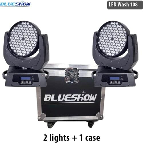 No tax 2pcs+flightcase, Zoom led moving head wash 108x3W RGBW light stage Power corn club bar nightclub concert wedding party dj