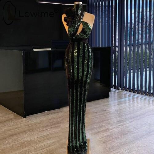 Dubai Black and Green High Neck Mermaid Evening Dresses Sexy One Shoulder Long Evening Gowns 2021 Formal Celebrity Party Dress